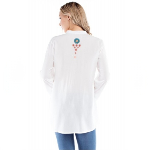 Solitaire Picasso Embroidered Boho Style White Tunic Women's Size Large - Picture 4 of 13